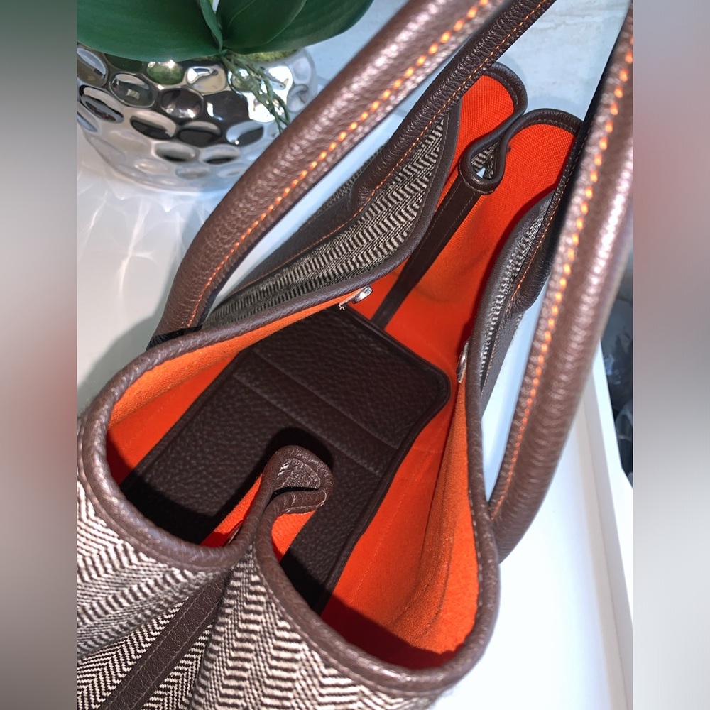 ❌SOLD❌Authentic HERMES Buffalo Leather and Chevron Wool Garden Party 36 Bag. - Picture 13 of 15